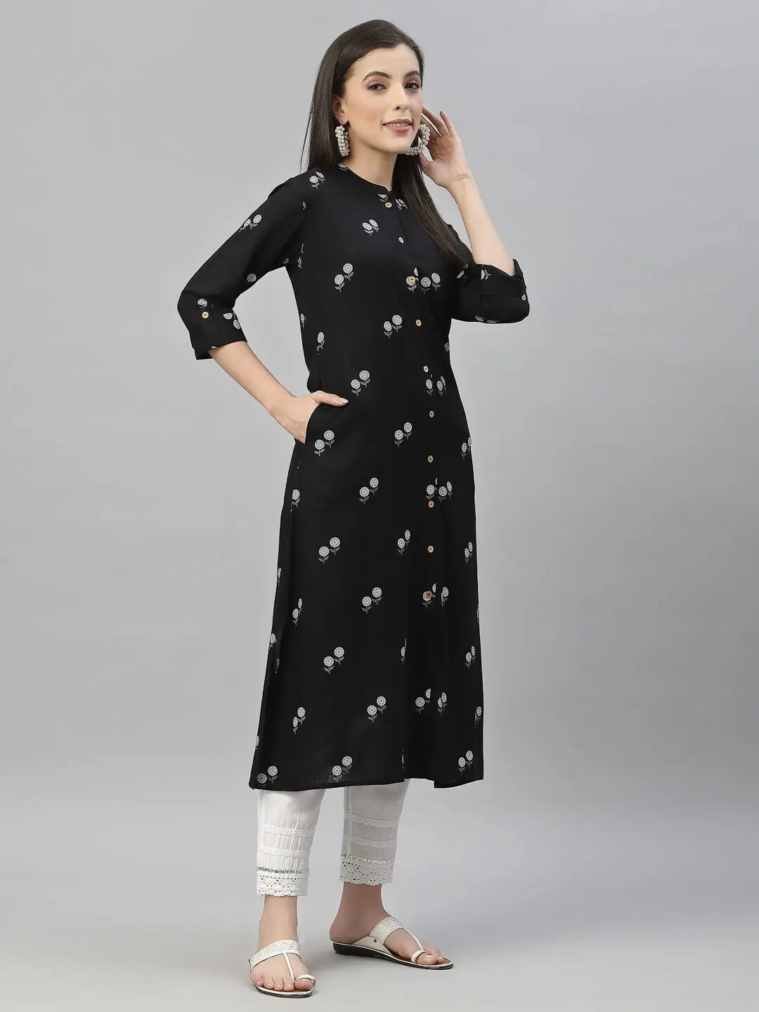 Black Printed A-Line Kurta | Festive Indian Kurtis for Women