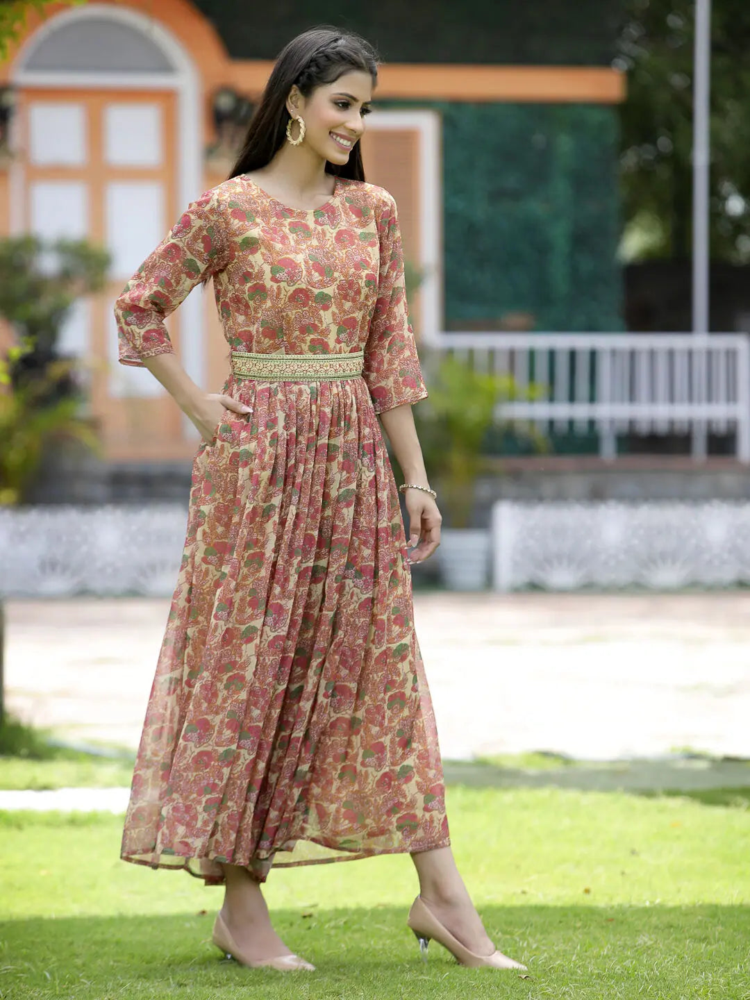 Fuchsia Chiffon Printed Jumpsuit - Casual Wear Style