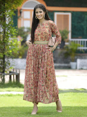 Fuchsia Chiffon Casual Wear Printed Flared Jumpsuit