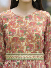 Fuchsia Chiffon Casual Wear Printed Flared Jumpsuit