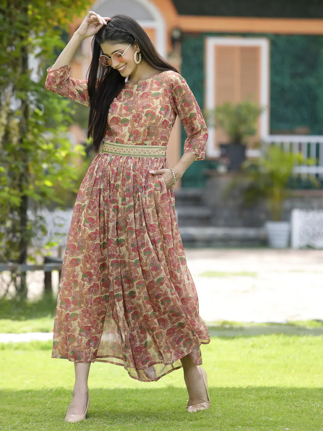 Fuchsia Chiffon Printed Jumpsuit - Casual Wear Style