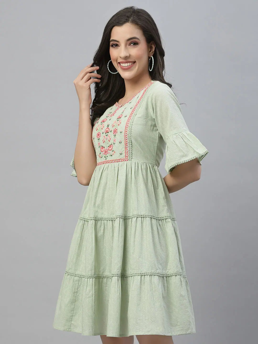 Green Embroidered Dress | Indian Dresses Online - Cotton