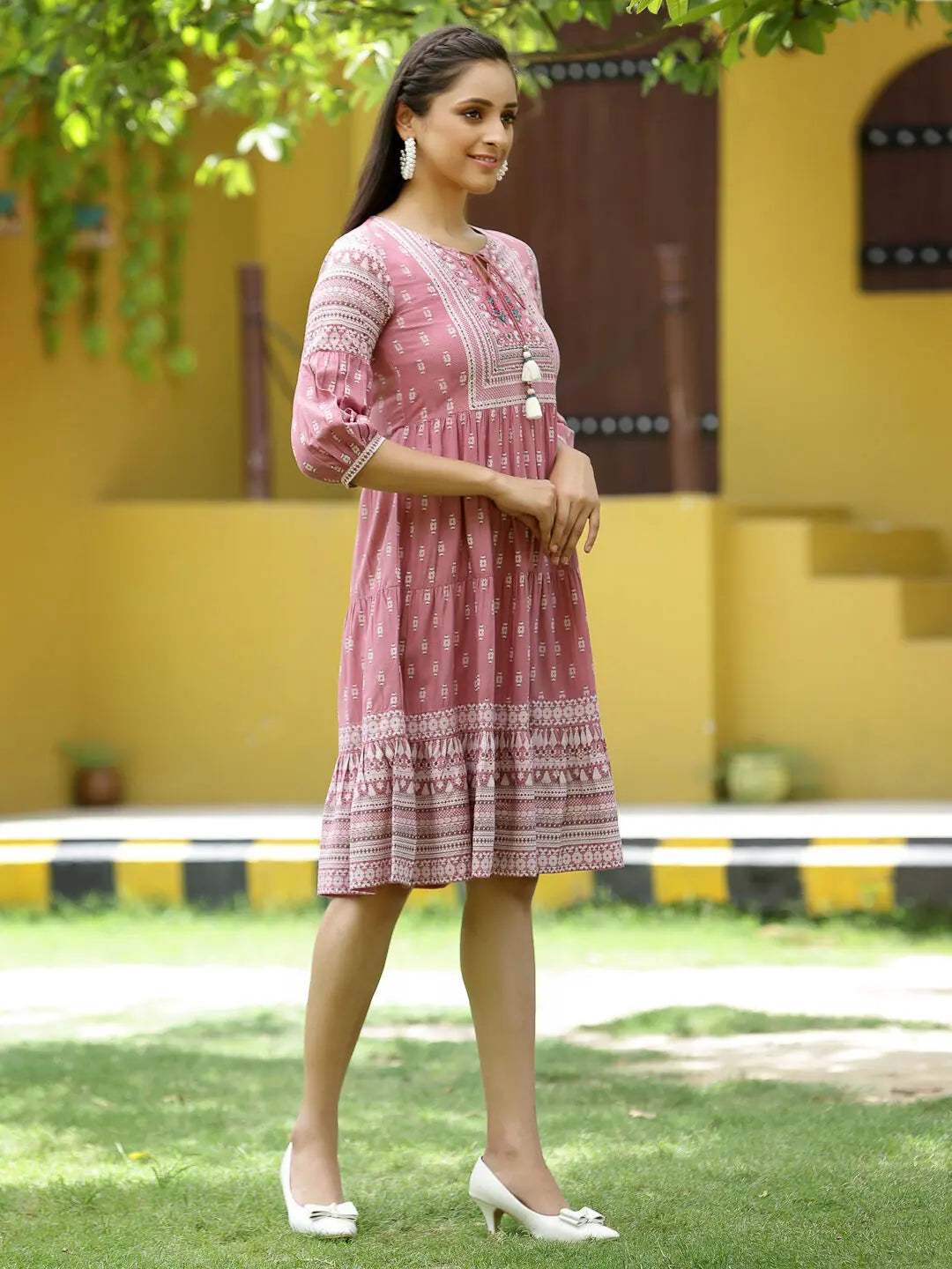 Pink Printed Dress | Indian Cotton Dresses for Women