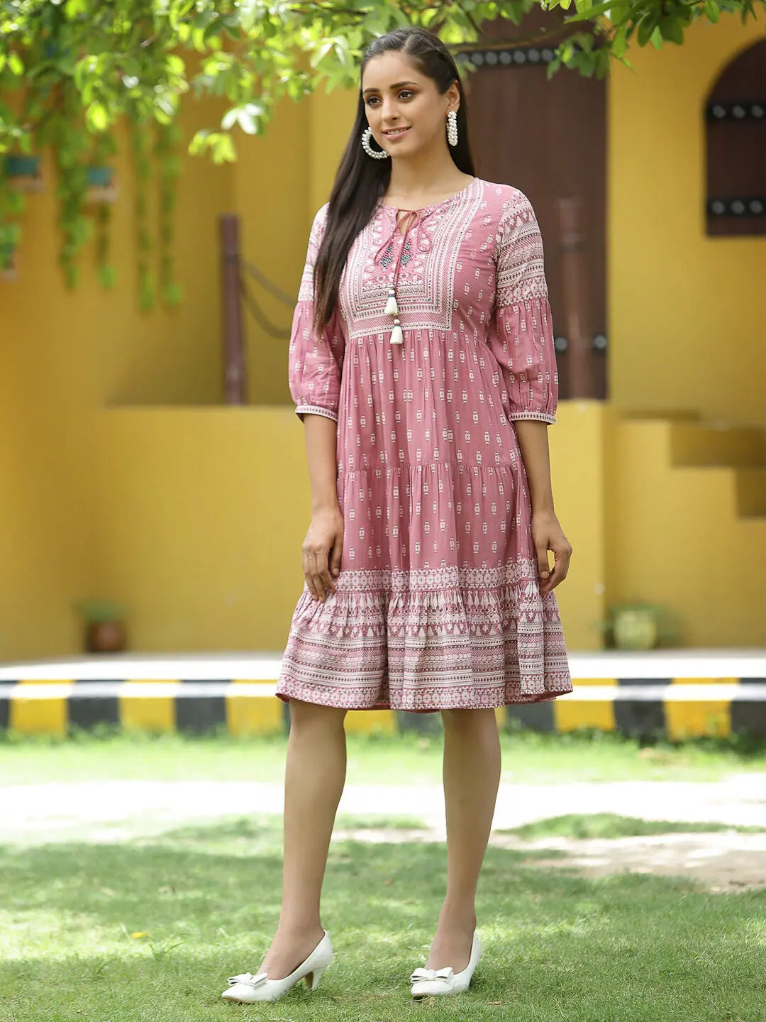 Pink Printed Dress | Indian Cotton Dresses for Women
