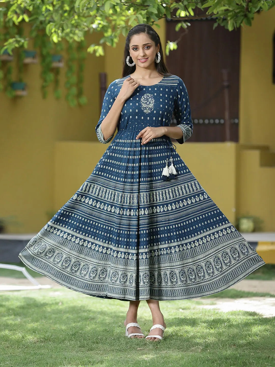 Blue Rayon Printed Dress Blue Rayon Printed Dress