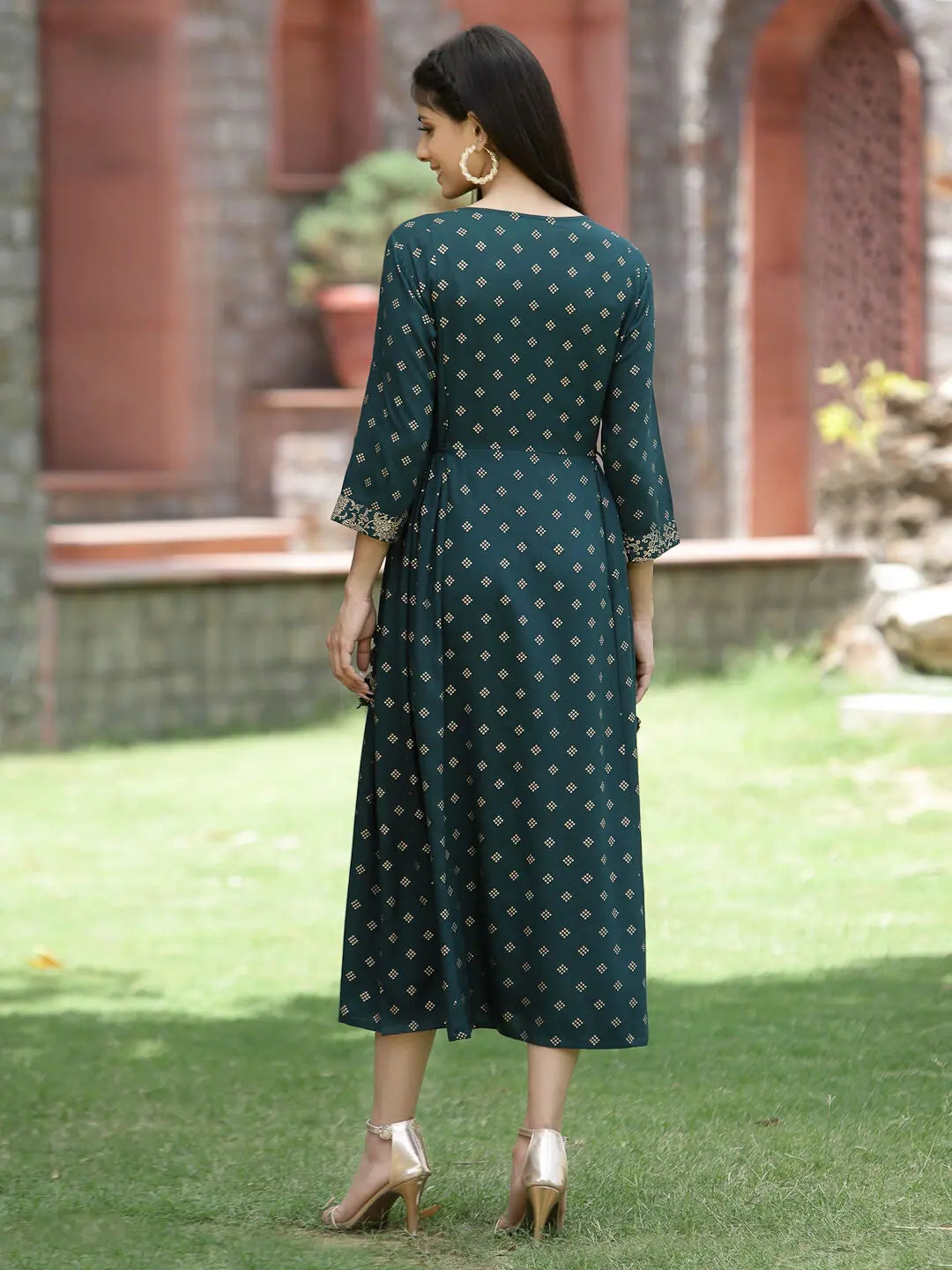 Green Printed & Embroidered Dress - Women's Western Clothing Green Printed & Embroidered Dress - Women's Western Clothing