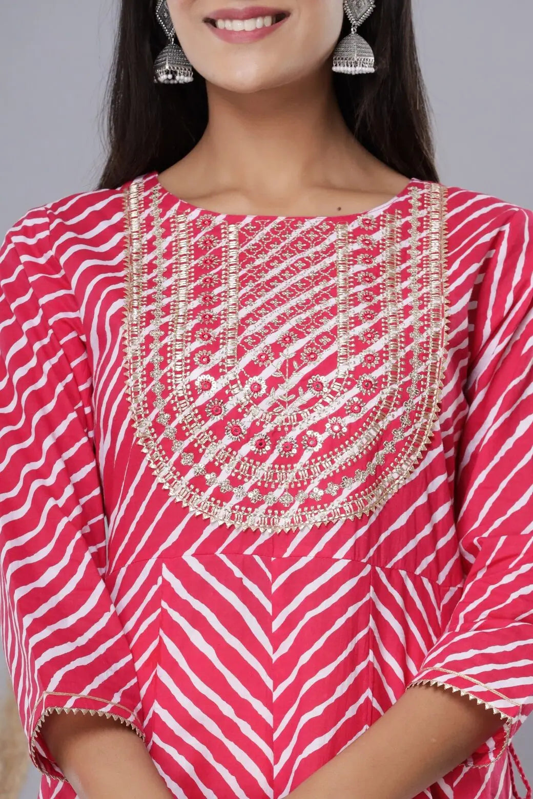 Fuschia Cotton Embroidered Dress | Indian Dresses Online