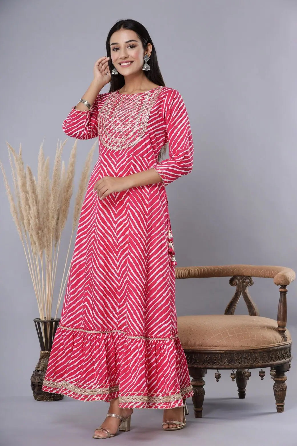 Fuschia Cotton Embroidered Dress | Indian Dresses Online