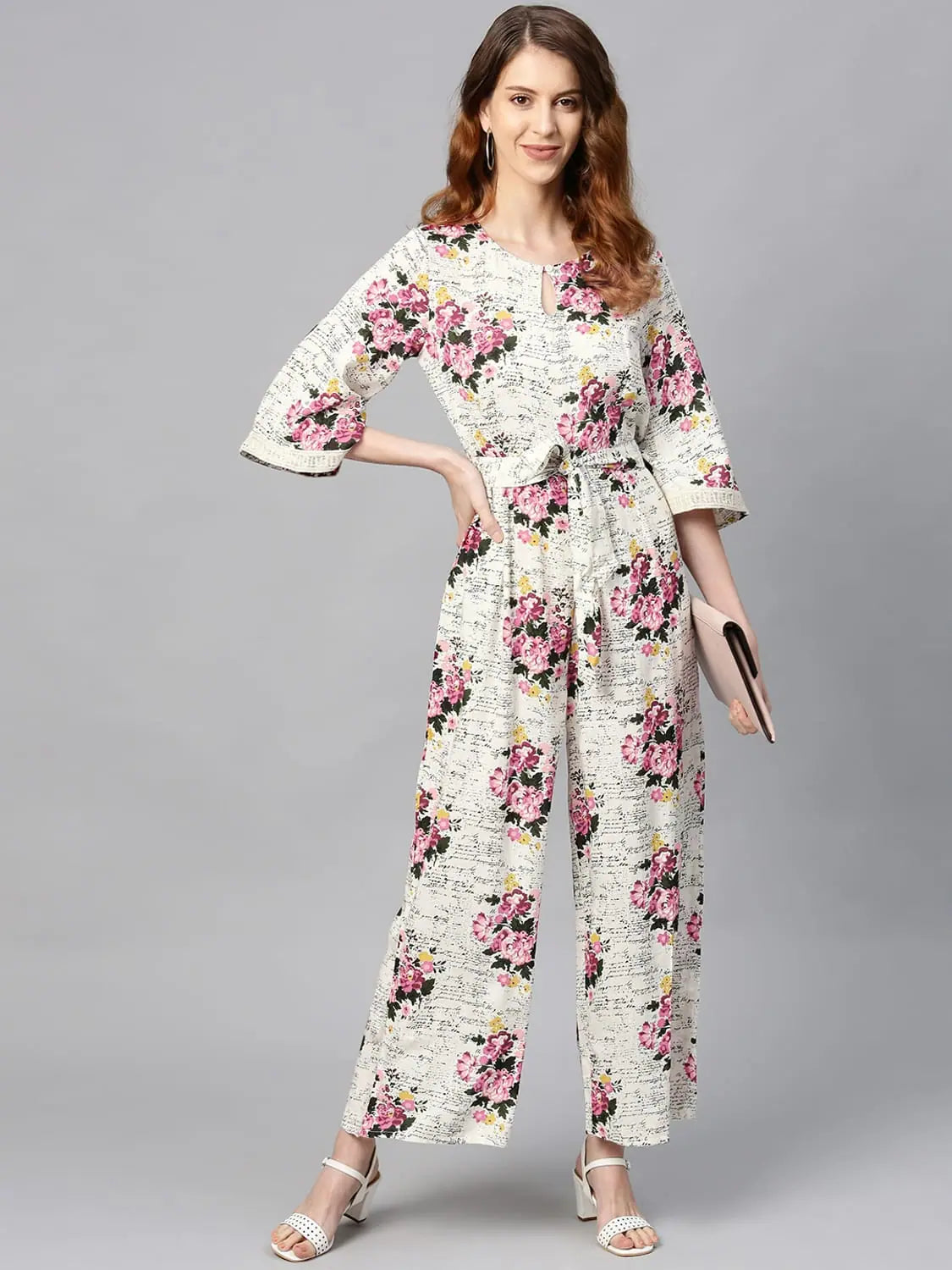 Offwhite Rayon Slub Printed Ethnic Jumpsuit