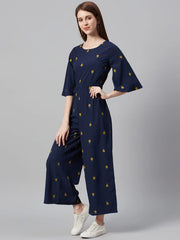 Darkblue Micro Poly Embroidered Ethnic Jumpsuit