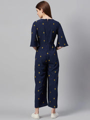 Darkblue Micro Poly Embroidered Ethnic Jumpsuit
