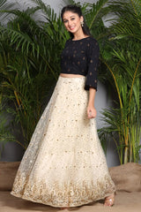Ivory Net Embellished Flared Lehenga Choli