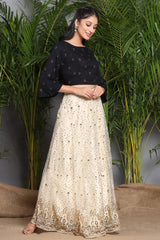 Ivory Net Embellished Flared Lehenga Choli