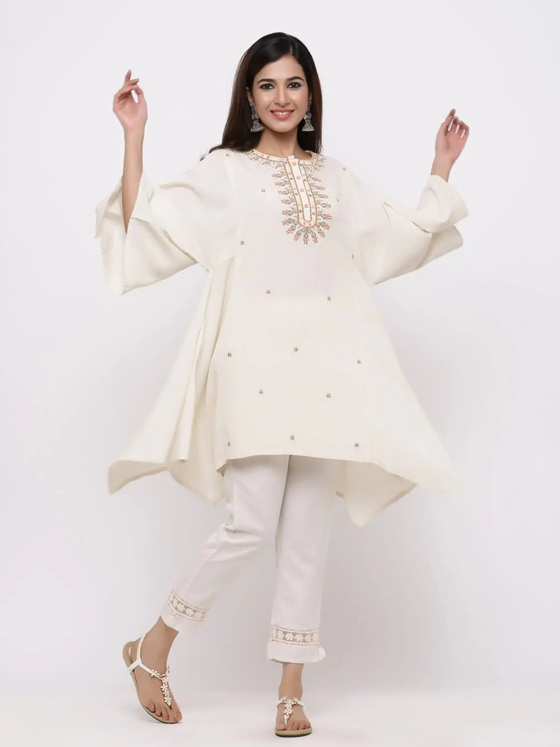 Embroidered Rayon Tunic Top - Indian Kurtis for Women