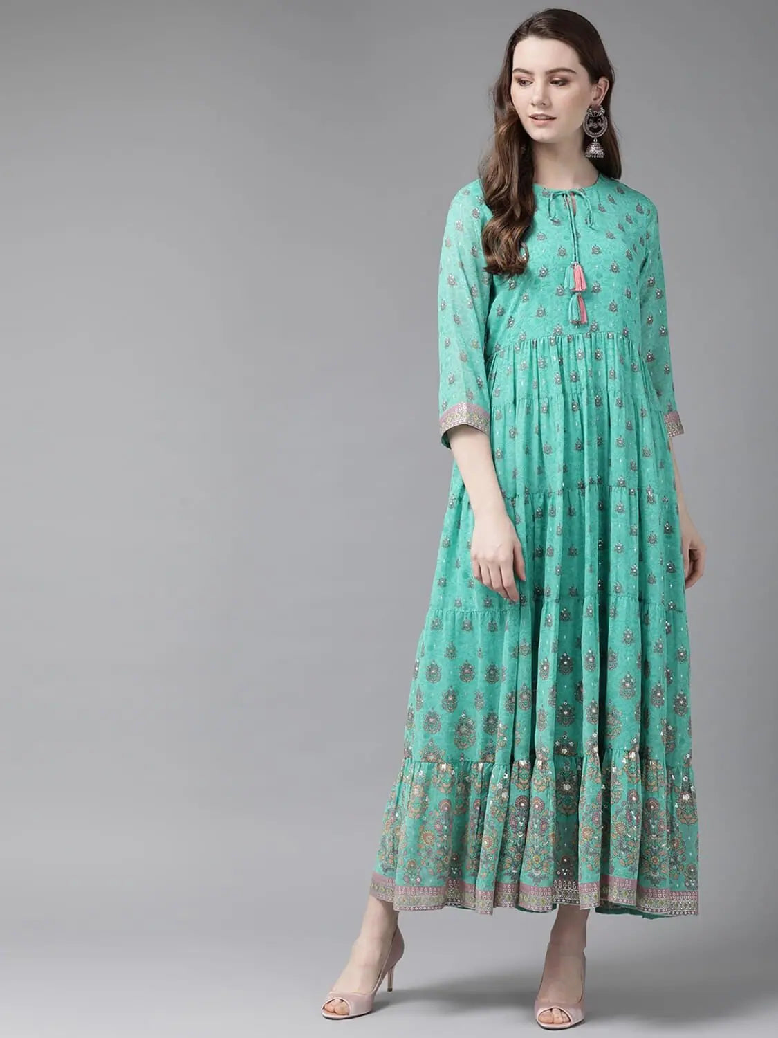 Mint Georgette Tiered Dress | Women's Western Clothing