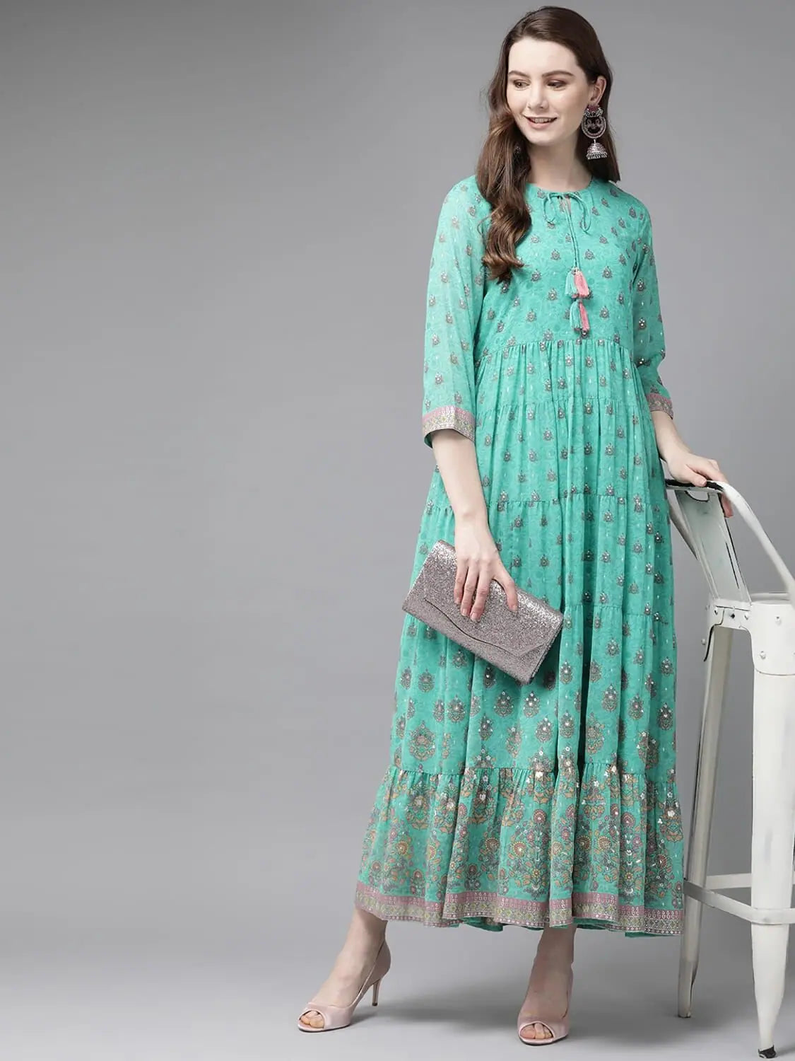 Mint Georgette Tiered Dress | Women's Western Clothing