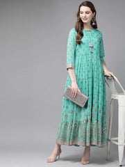 Mint Georgette Printed Tiered Dress