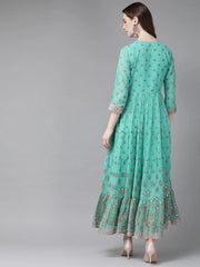 Mint Georgette Printed Tiered Dress