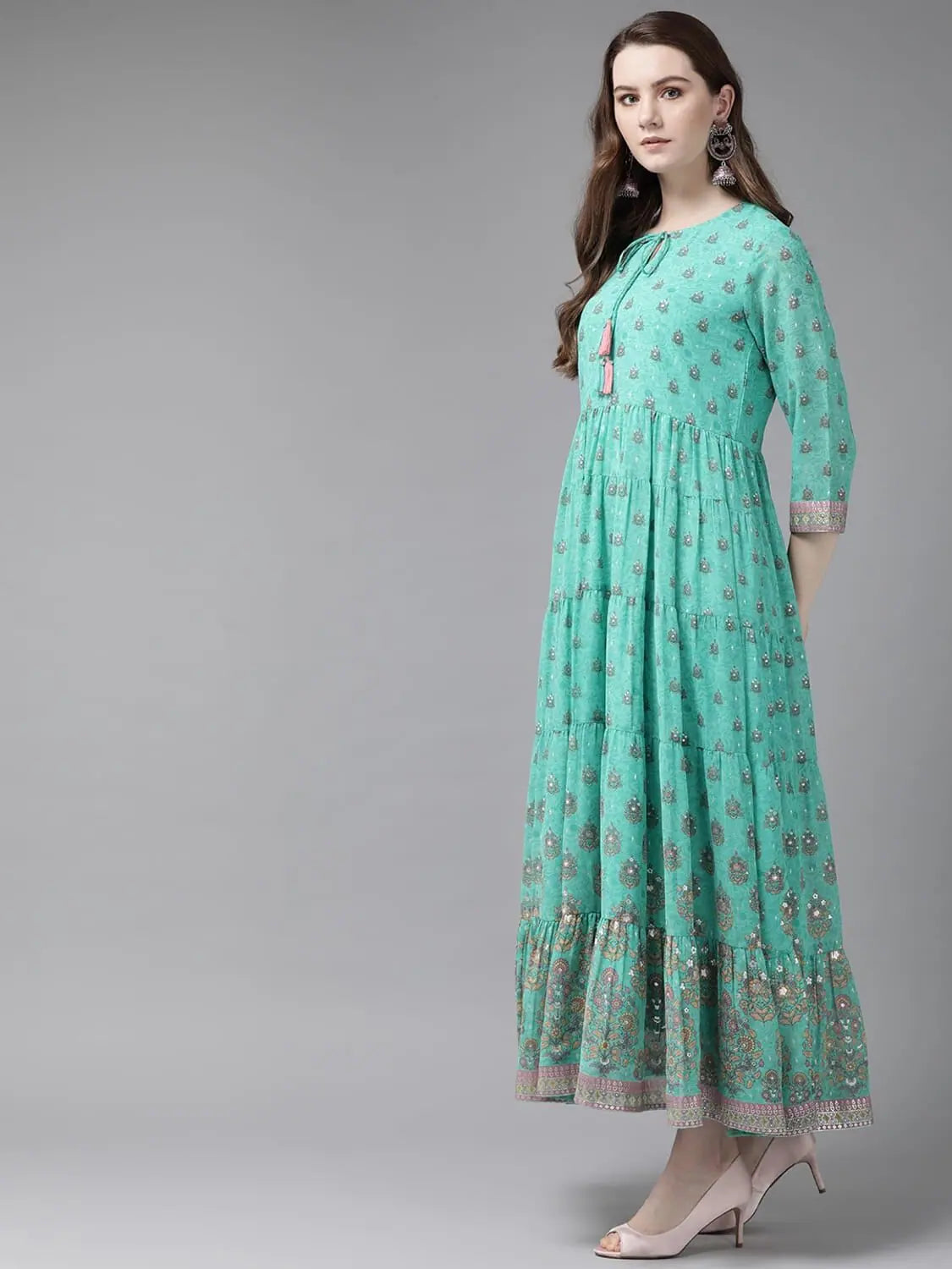 Mint Georgette Tiered Dress | Women's Western Clothing