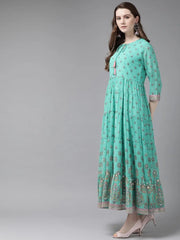 Mint Georgette Printed Tiered Dress