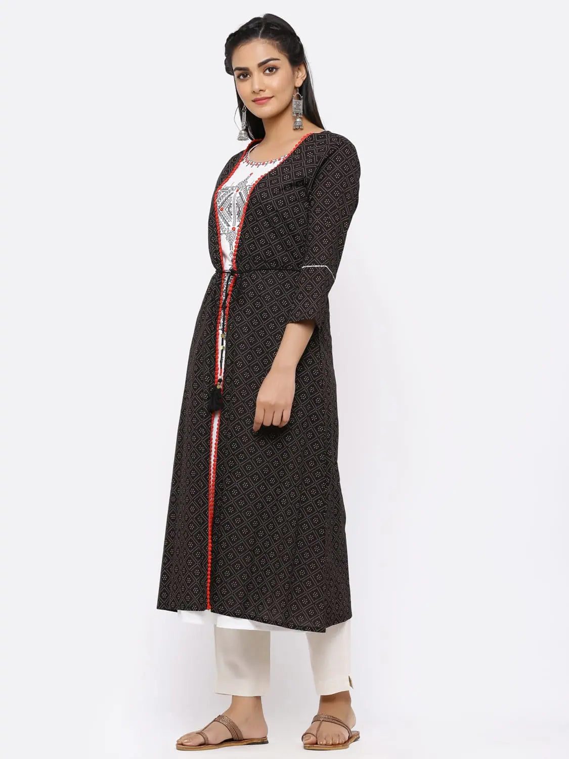 Black Embroidered Jacket Style Kurta | Indian Kurta for Women