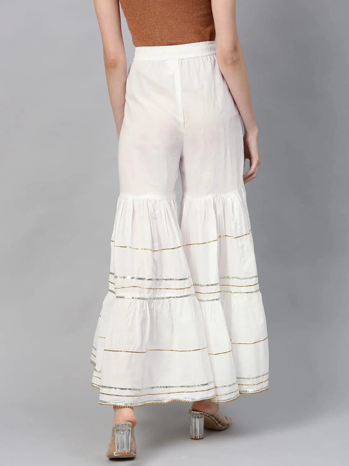 White Cotton Voile Sharara | Palazzo Pants for Women