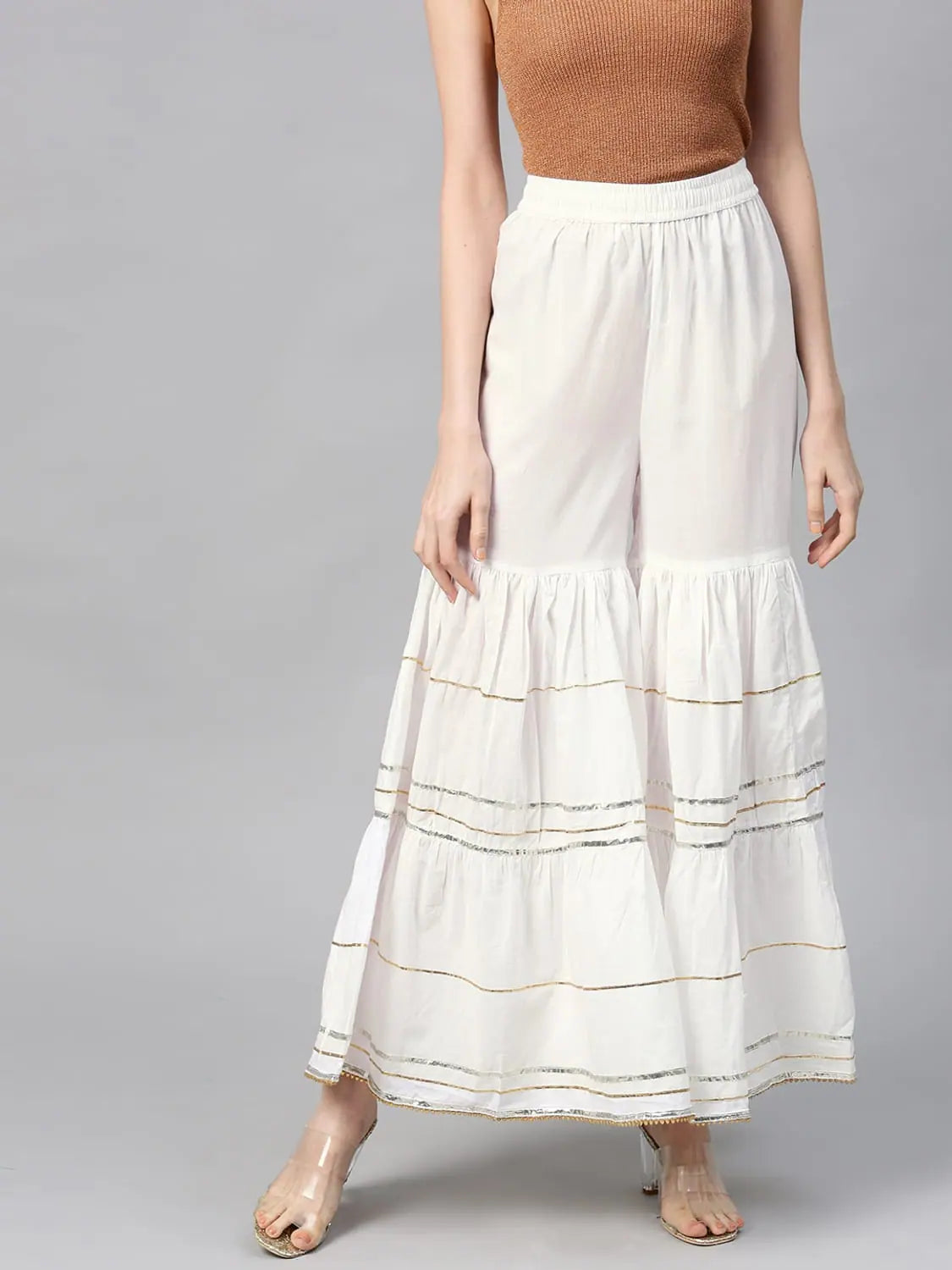 White Cotton Voile Sharara | Palazzo Pants for Women