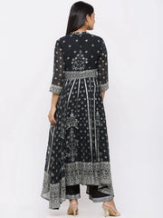 Mint Georgette Printed Anarkali Kurta With Palazzo