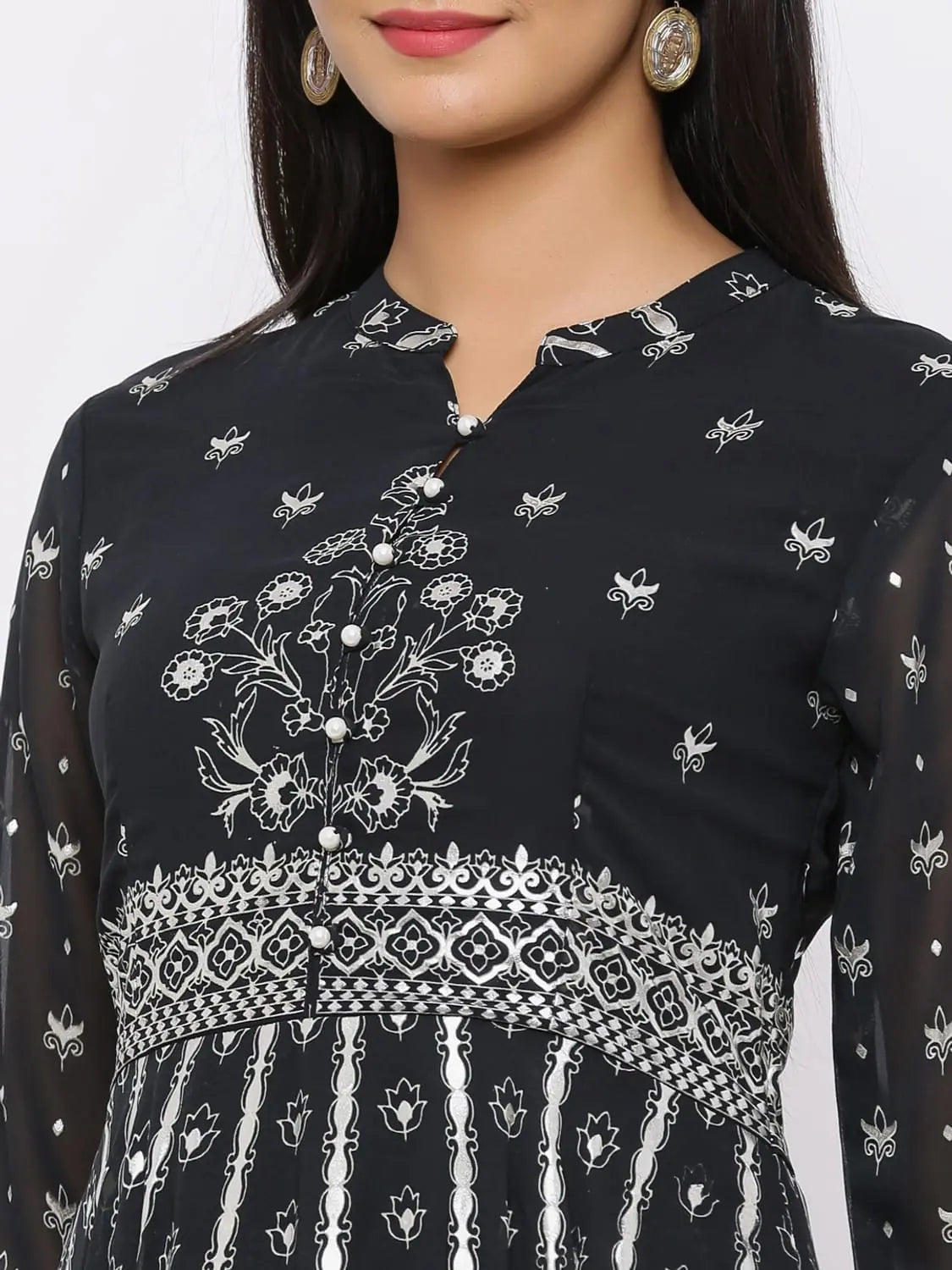 Mint Printed Anarkali Kurta Palazzo Set - Women's Fashion