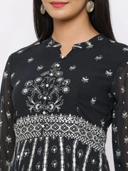 Mint Georgette Printed Anarkali Kurta With Palazzo