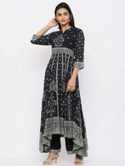 Mint Georgette Printed Anarkali Kurta With Palazzo