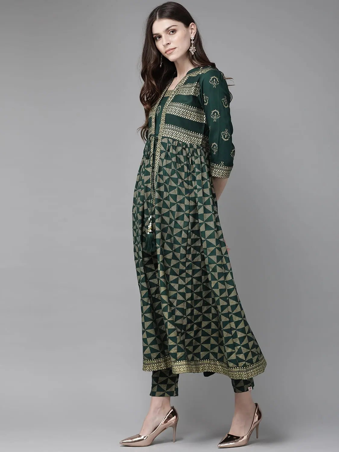 Jade Green Printed Jacket Kurta Set | Women's Indian Kurta Sets