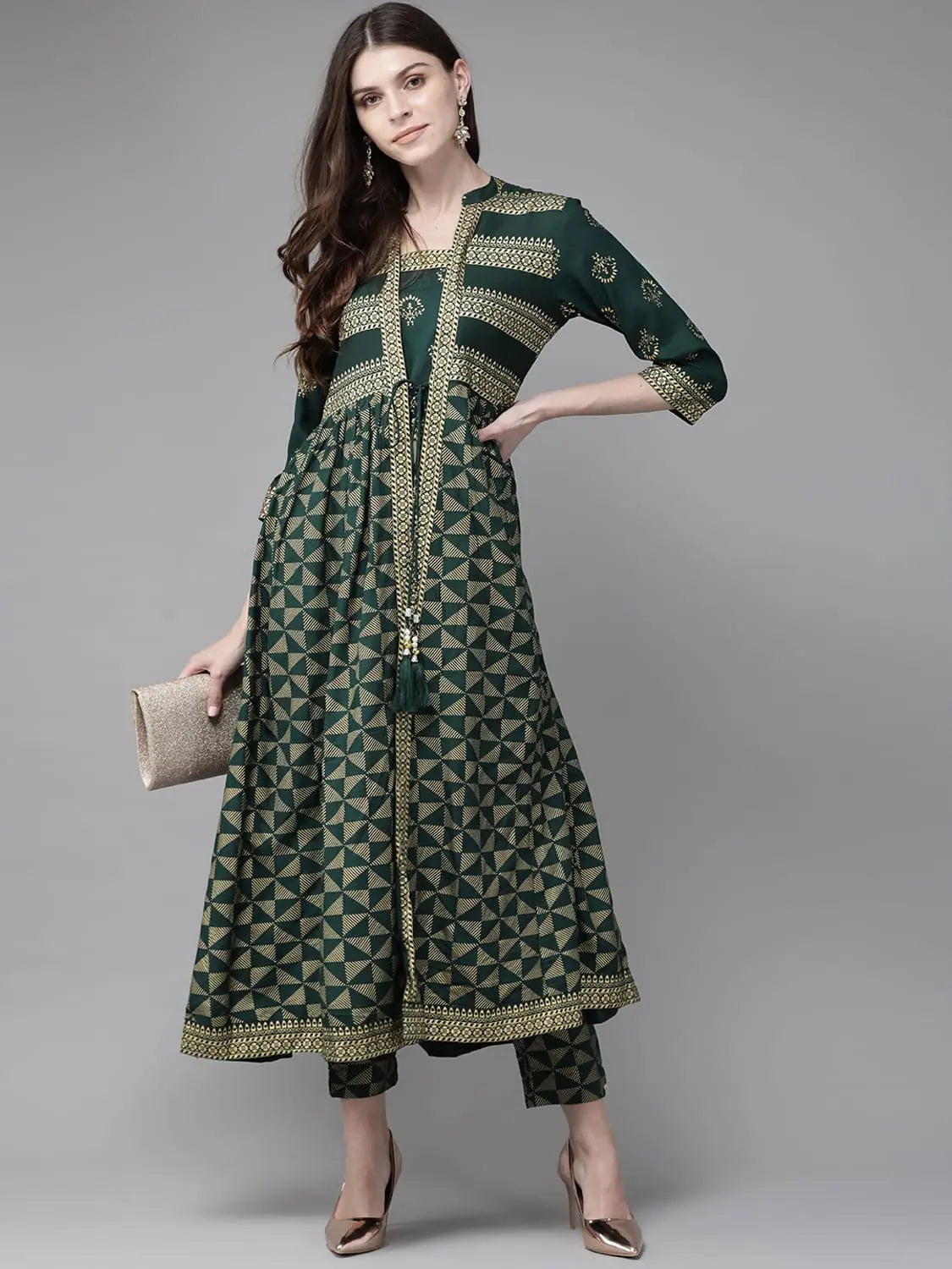 Jade Green Printed Jacket Kurta Set | Women's Indian Kurta Sets