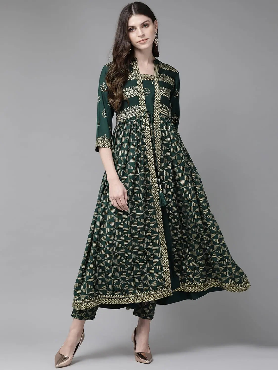 Jade Green Printed Jacket Kurta Set | Women's Indian Kurta Sets