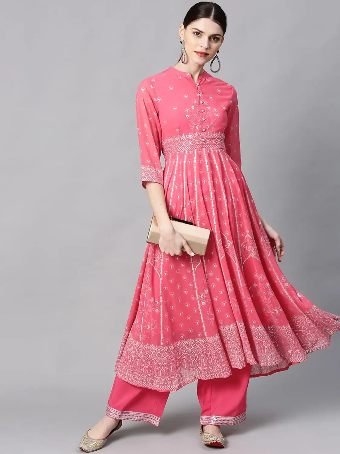 Coral Printed Anarkali Kurta With Palazzo | Palazzo Pants Set