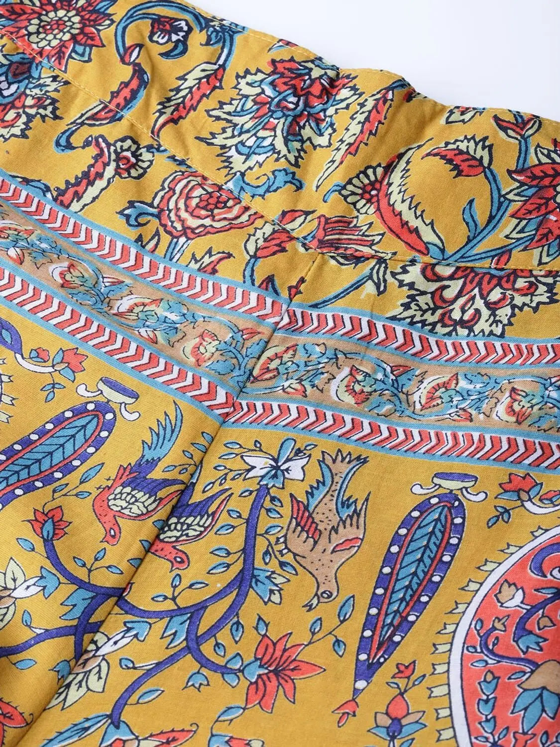 Mustard Printed Palazzo Pants | Women's Wide Leg Cotton Trousers