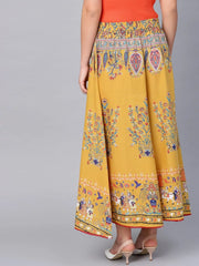 Mustard Cotton Voile Printed Flared Palazzo