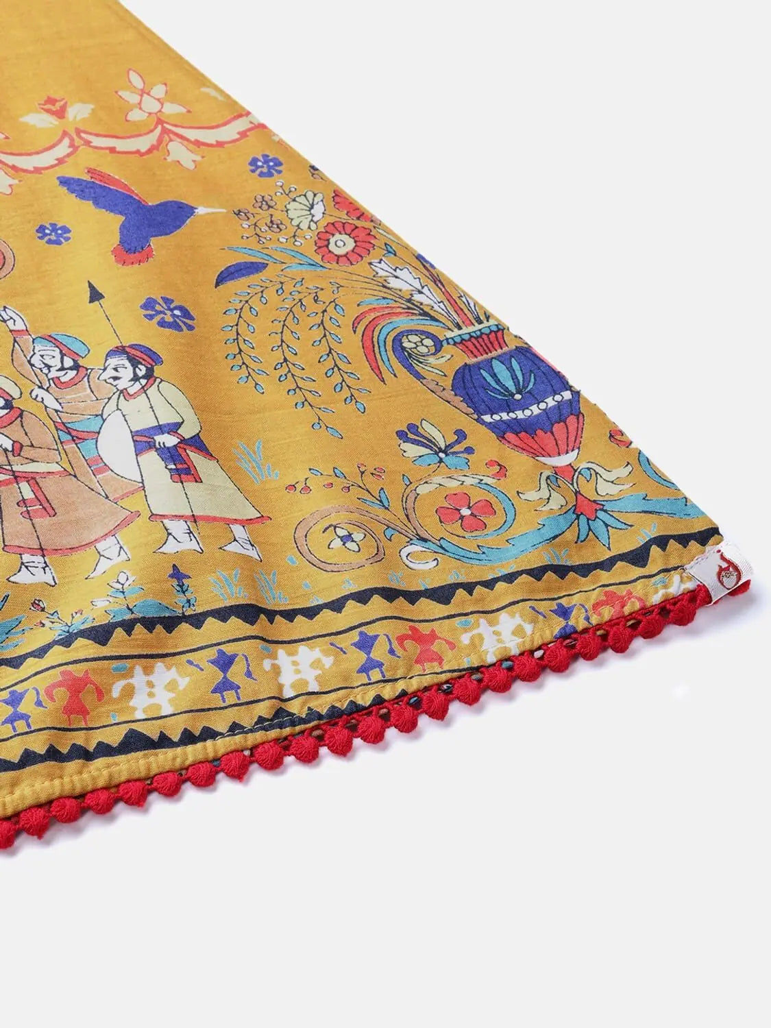 Mustard Printed Palazzo Pants | Women's Wide Leg Cotton Trousers