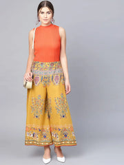 Mustard Cotton Voile Printed Flared Palazzo