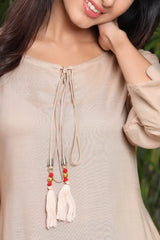 Beige Rayon Slub Solid Asymmetric Kurta