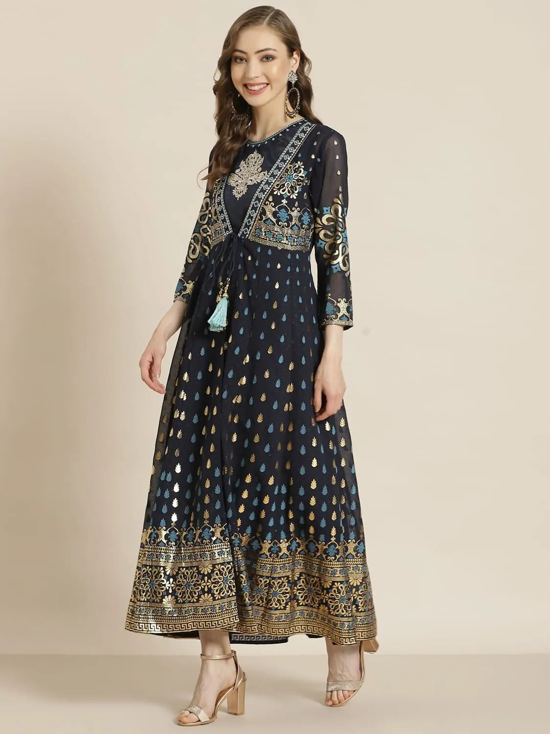 Navy Satin Anarkali Dress | Women's Western Outfits