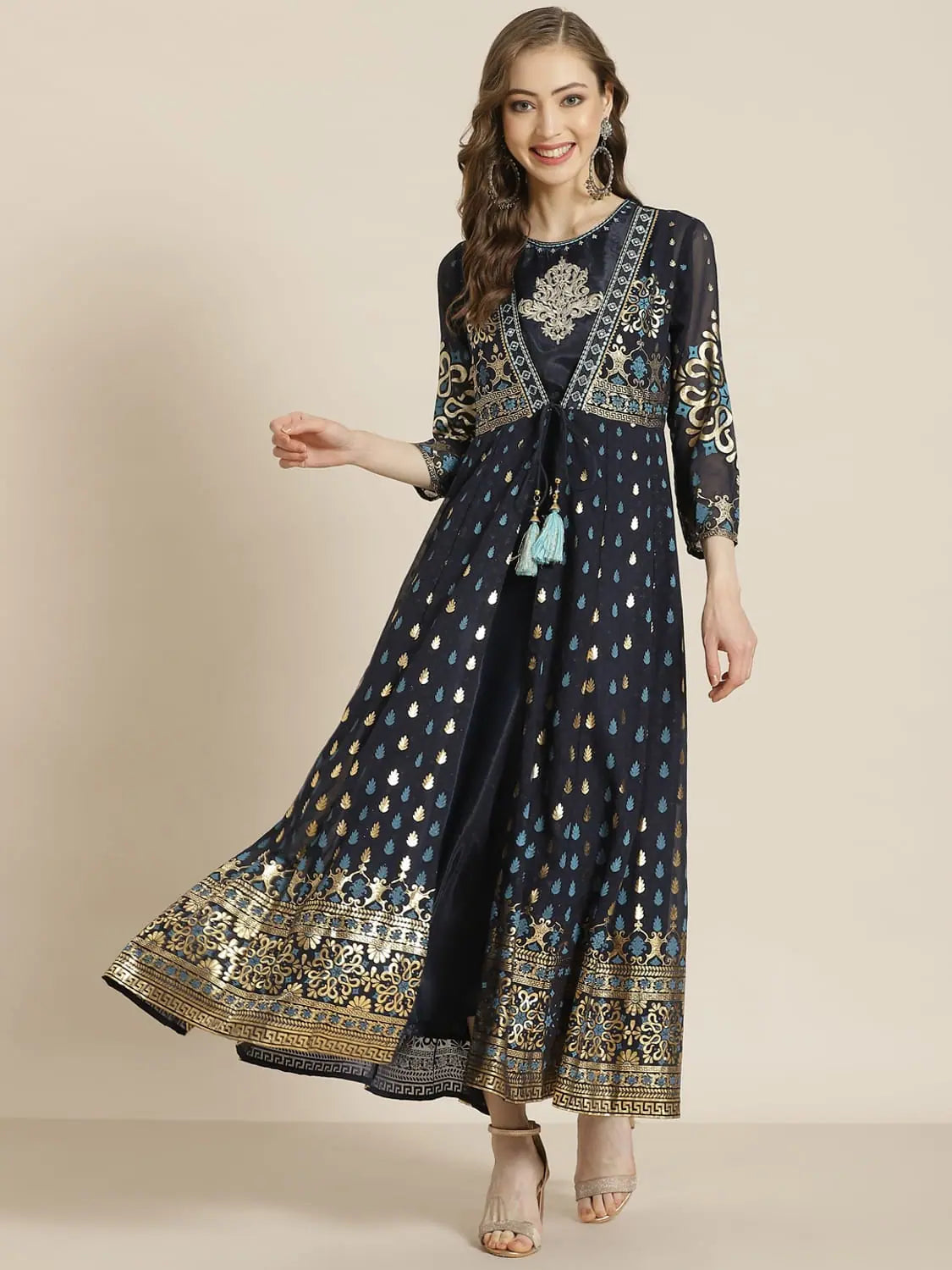 Navy Satin Anarkali Dress | Women's Western Outfits