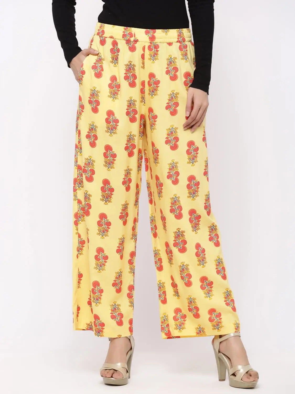 Coral Printed Palazzo Pants | Wide Leg Women's Palazzo Trousers