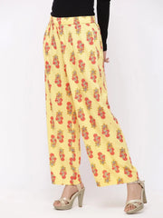 Coral Rayon Printed Wide-Leg Palazzo