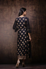 Black Rayon Printed Jacket Style Kurta Dress