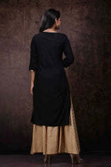 Black Rayon Printed Panelled Kurta