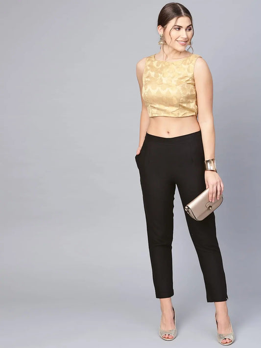 Black Cotton Solid Cigarette Pants 1125