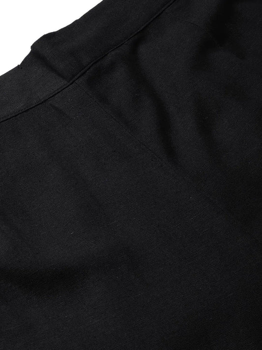 Black Rayon Solid Straight Pants 1125