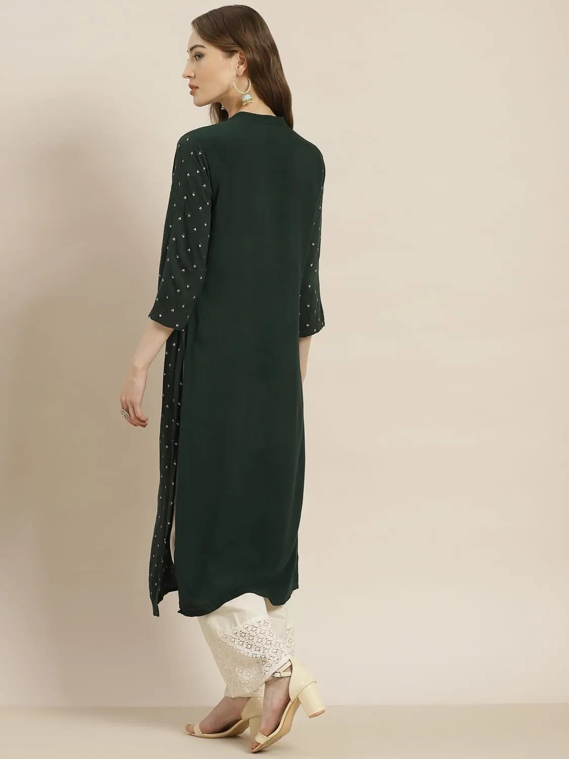 Green Embellished Kurta - Rayon Slub Indian Kurta Ladies