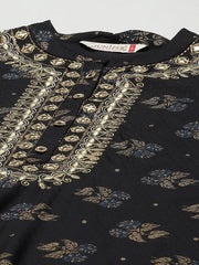 Black Rayon Dobby A-Line Kurta